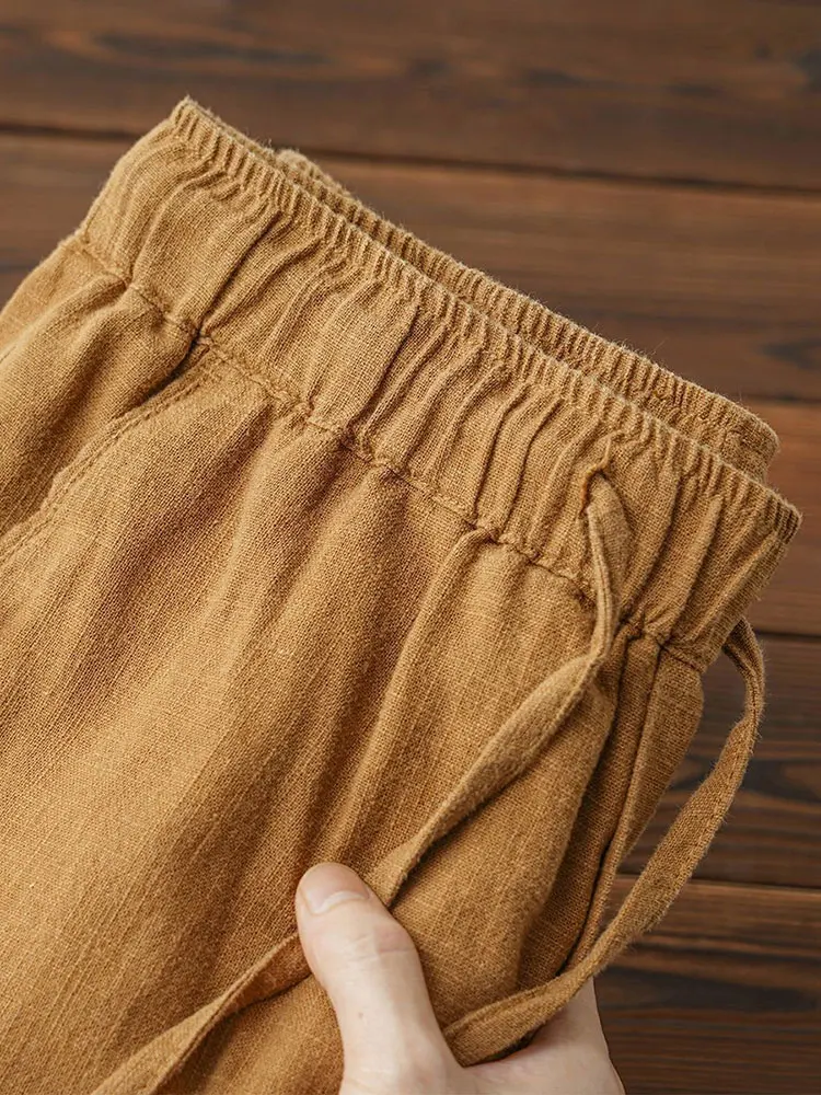 S0f6db7dc0266439f91015f833b4db6fb8.webp Straight Casual Cotton Linen Pants Men Wide Leg Lightweight Baggy Cotton Sweatpants Male Sport Jogger Straight Work Trousers