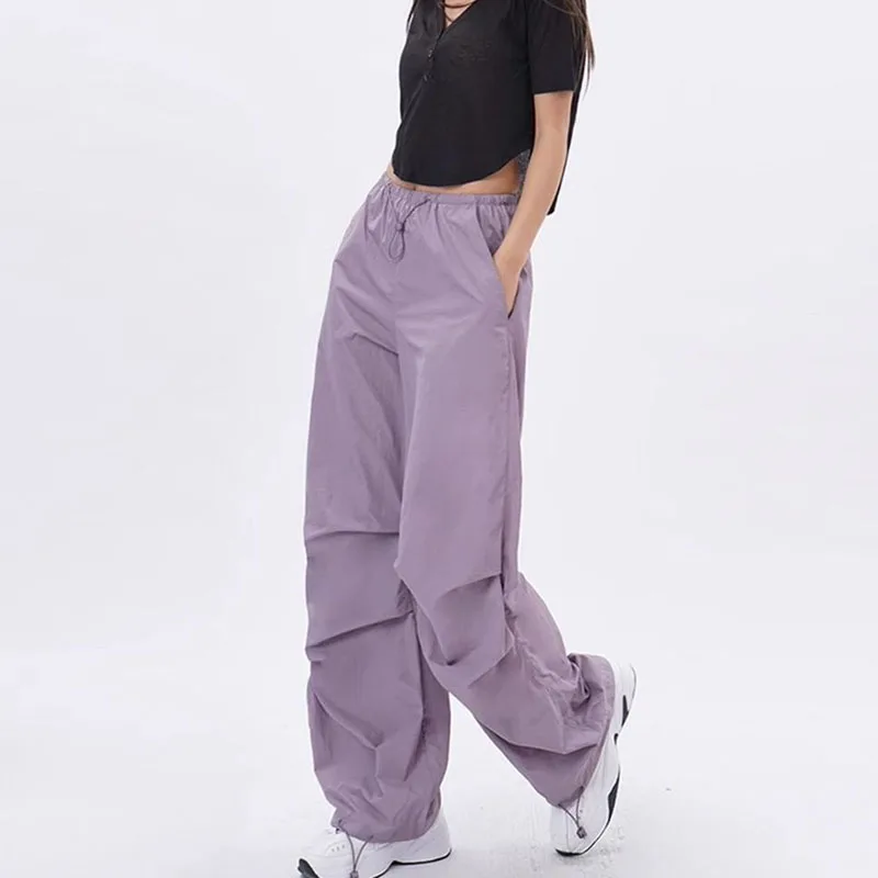 S1a7dbfc5617c4bcea109792d76cc0259F.webp Summer Thin Women Parachute Pants Vintage Low-Waisted Baggy Joggers Sweatpants Female Y2K Streetwear Wide Leg Cargo Trousers