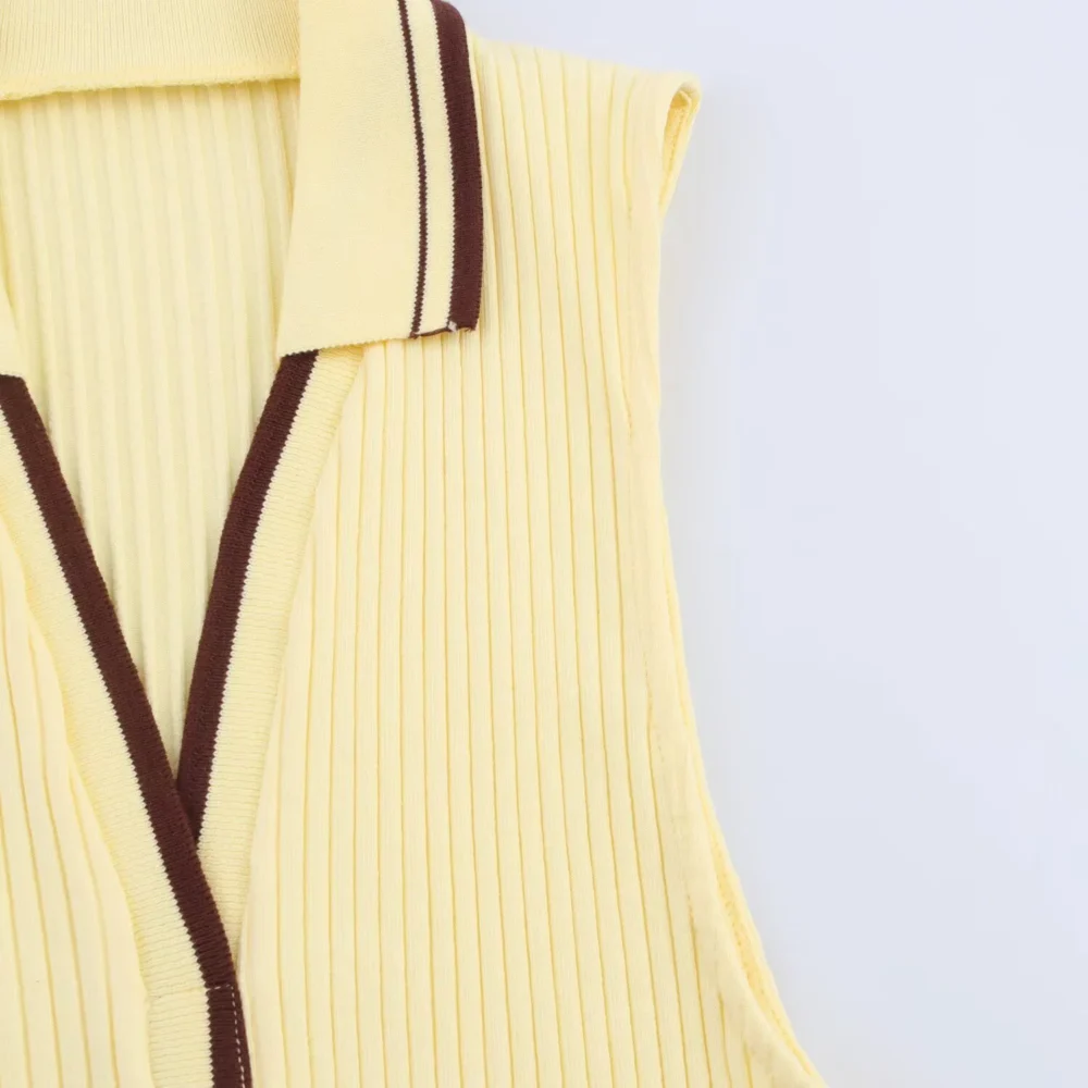 S22bfa3cc617f4e2ba64bb79216acad74w.webp Summer New Fashion Style Ribbed Sleeveless Polo Collar T-shirt Sports Style Polo Shirt Vest Top Women's Clothing