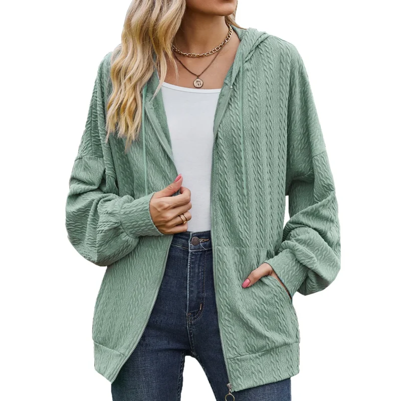 Autumn Winter Women Sweatshirt Zipper Casual Long Sleeve Solid Color Streetwear Hooded Coats Female Loose Harajuku Hoodies