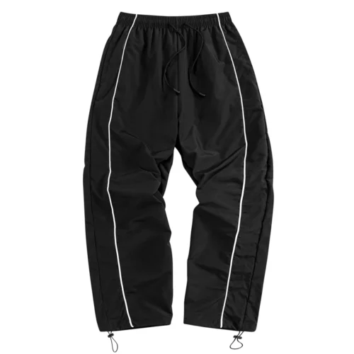S421d9bf6f20347e69ce45d7057a63116F.webp Men's Black Baggy Track Pants White Side Stripe Adjustable Hem Drawstring Four Seasons Outdoor Recreation Trekking Gym Training