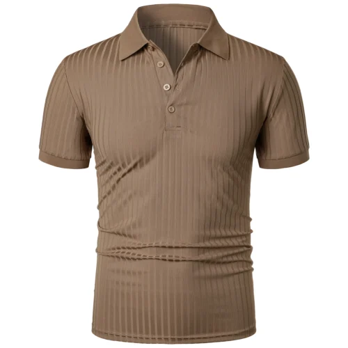 S440fee6a3182408c95cdf058277cc171Y.webp Men's running sports fitness wear summer high stretch vertical short-sleeved POLO shirt slim knit base shirt