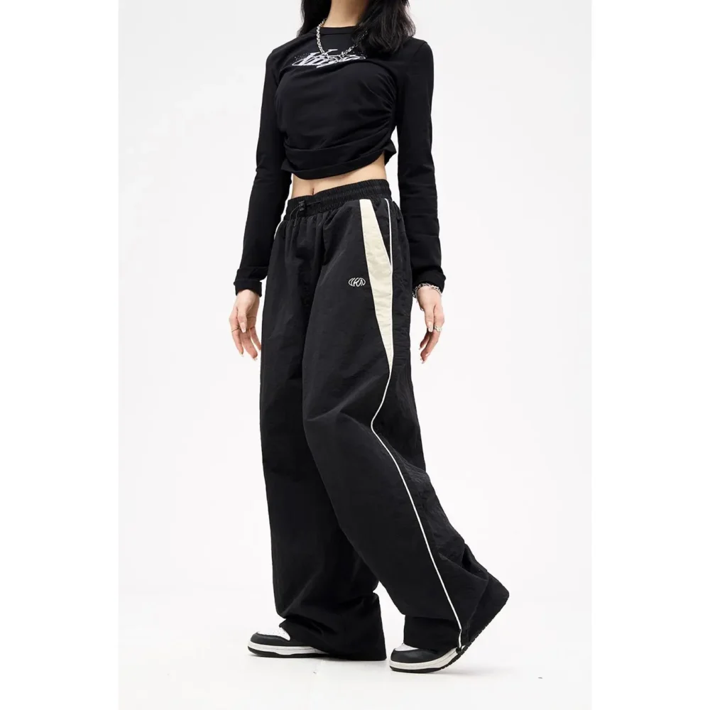 S57e1f4b4b0954be3817b7089120abadag.webp Retro Side Stripe Bowknot Wide Leg Pants Women High Waist Casual Sports Trousers Harajuku Cargo Pants Streetwear Hip Hop Joggers
