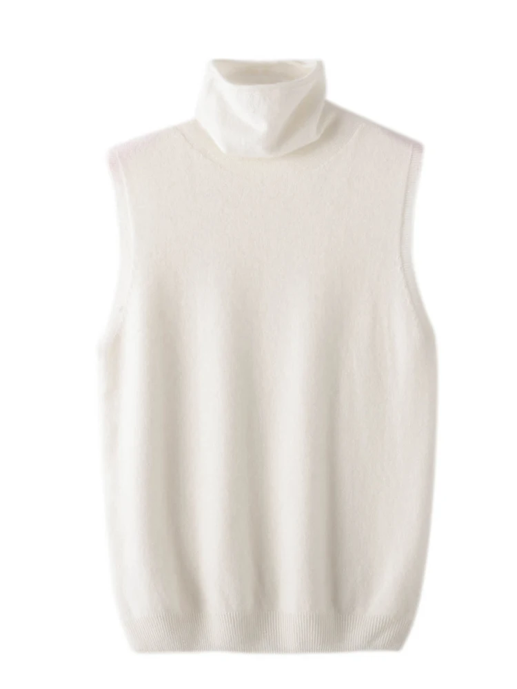Women 100% Merino Wool Sleeveless Pullovers Turtleneck Sweater Waistcoat Wool Knitwear Spring Autumn Winter Fashion Vest Tops