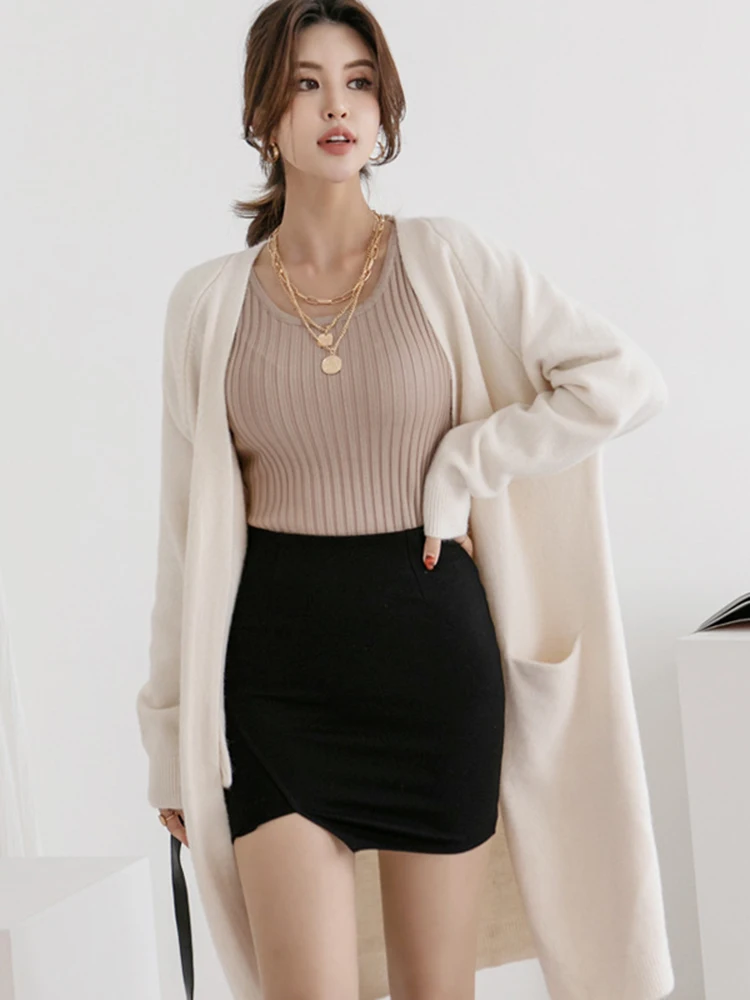 Women Solid Color Loose Thick Warm Sweater Cardigan Pocket Ladies Spring Autumn V Neck Knitted Coat Female Casual Tops