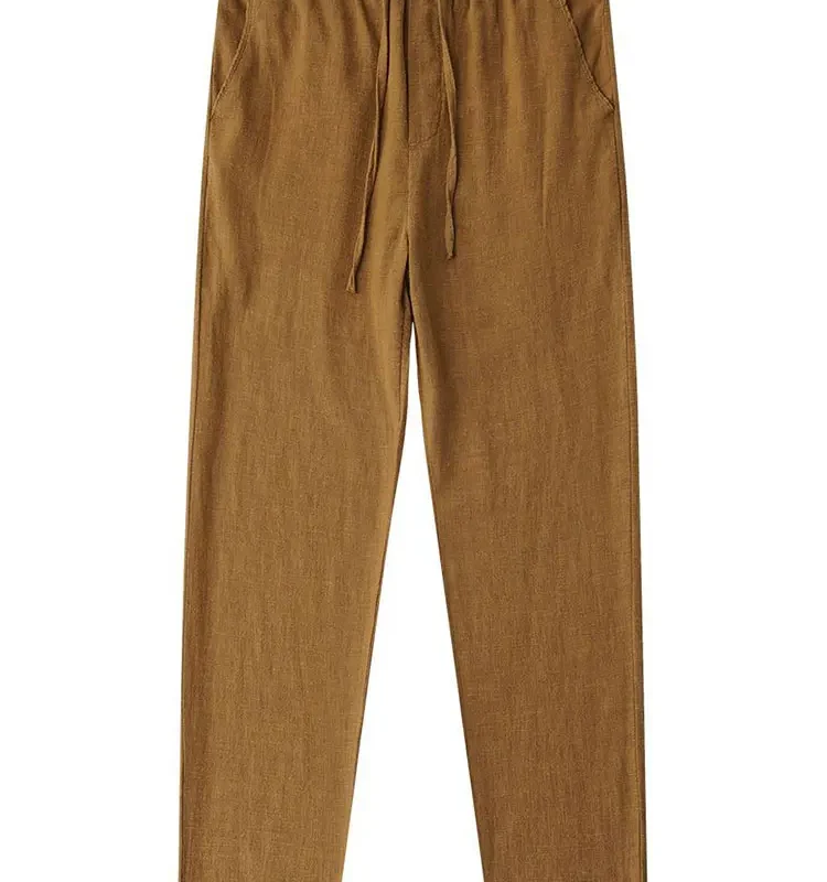 Straight Casual Cotton Linen Pants Men Wide Leg Lightweight Baggy Cotton Sweatpants Male Sport Jogger Straight Work Trousers