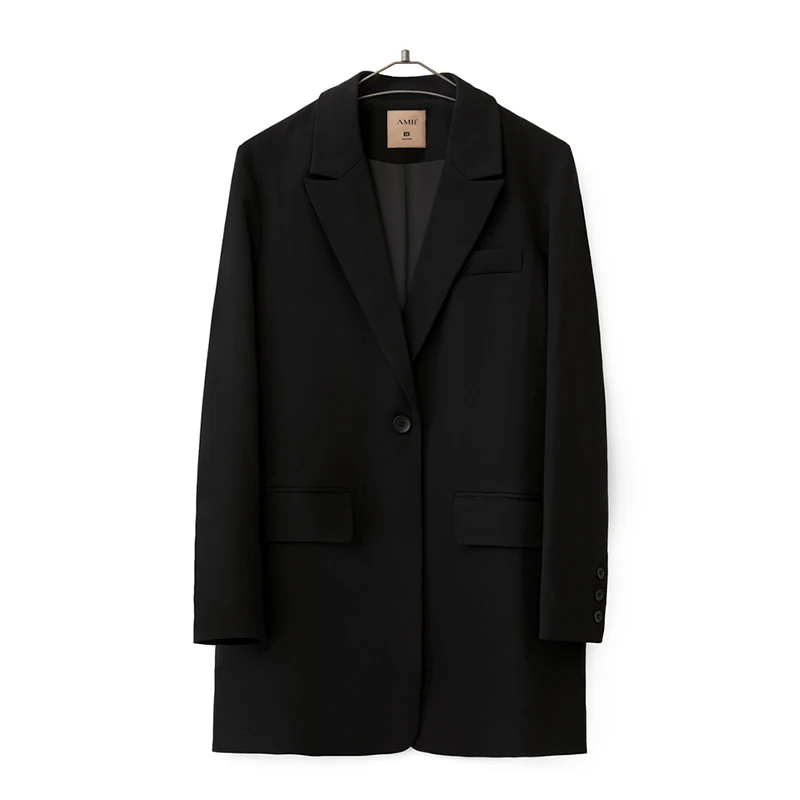 AMII Minimalism Blazer for Women Korean 2023 Sping New Loose Office Lady Women's Jacket Fashion Black Solid Female Coat