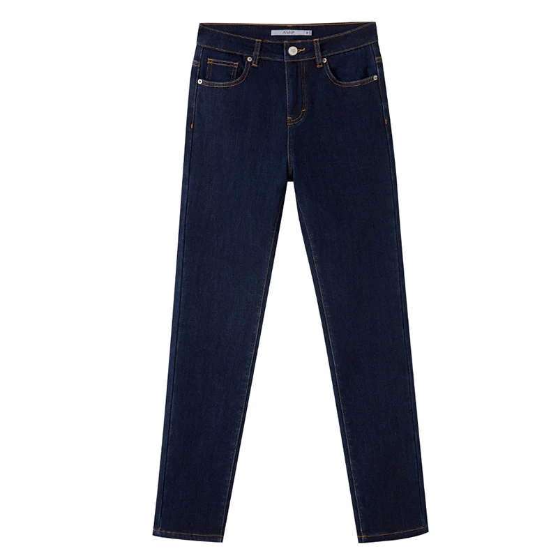 AMII Minimalism Jeans for Women 2025 Autumn Slim Feet Fashion Casual All-match Cotton Slight Strech Ankle-Length Pants