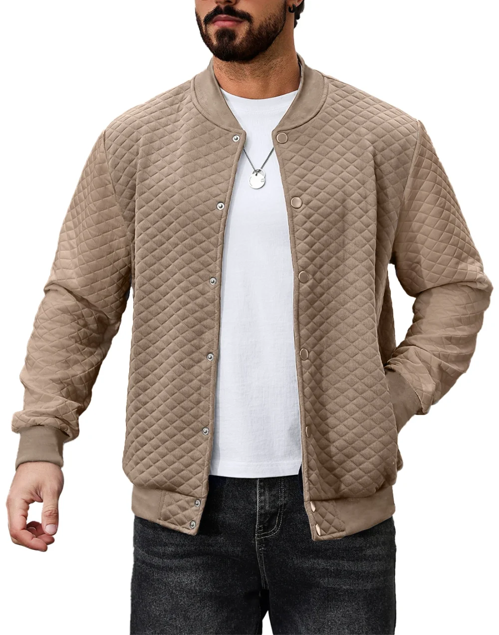 Men's Lightweight Casual Varsity Jacket Waffle Pattern Letterman Bomber Style - Streetwear Inspired Outerwear