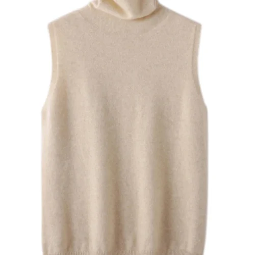 Women 100% Merino Wool Sleeveless Pullovers Turtleneck Sweater Waistcoat Wool Knitwear Spring Autumn Winter Fashion Vest Tops