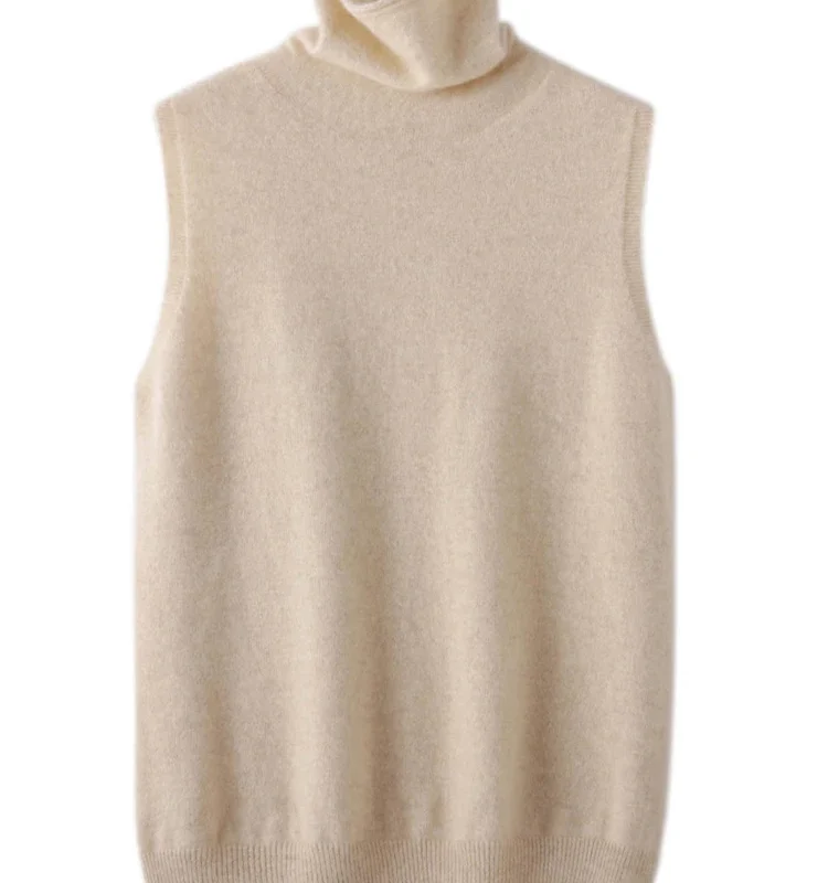 Women 100% Merino Wool Sleeveless Pullovers Turtleneck Sweater Waistcoat Wool Knitwear Spring Autumn Winter Fashion Vest Tops