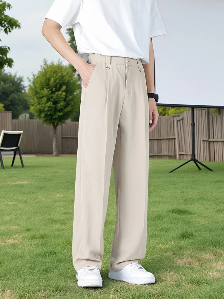 S9a6d27d11f0c4711862748a32567528bm.webp Men's Summer Casual Pants Korean Fashion Banding Waist Light and Thin Straight Slacks Basic Commute Suit Pants