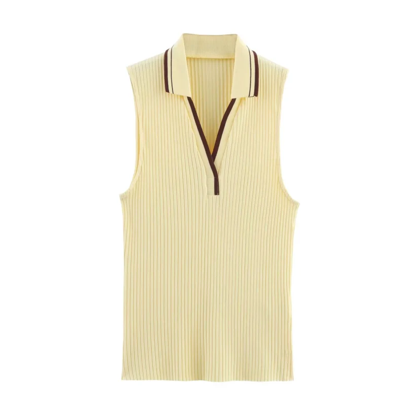 Summer New Fashion Style Ribbed Sleeveless Polo Collar T-shirt Sports Style Polo Shirt Vest Top Women's Clothing