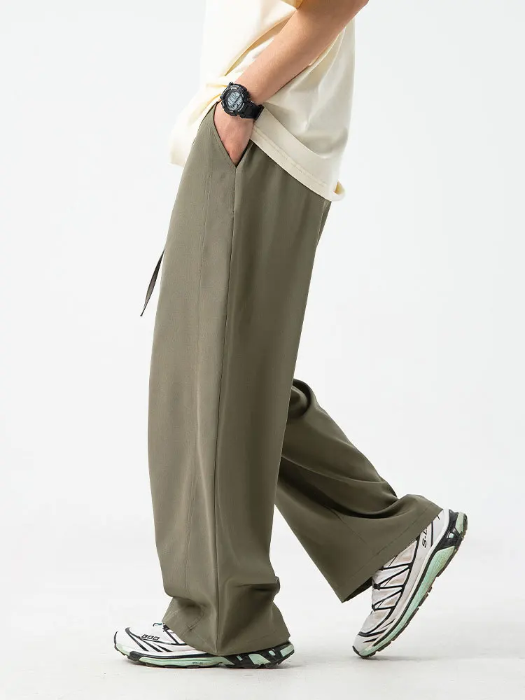 Sbb42a50fcefa4092a113f0f3f99318dfK.webp 2026 Men's Ice Silk Wide Leg Pants Thin Man Black Comfortable Quick Drying Pants Summer Loose Casual Streetwear Loose Trouser