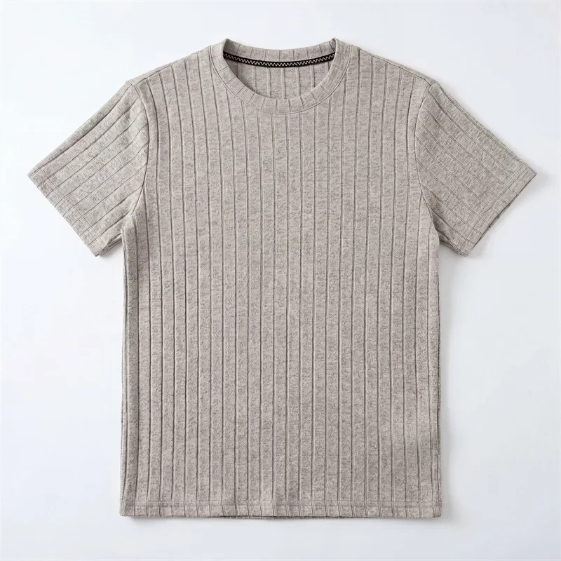 Men's Fashion Ribbed Knit T Shirt With Vertical Stripes Soft Elastic Fabric For Casual And Daily Use