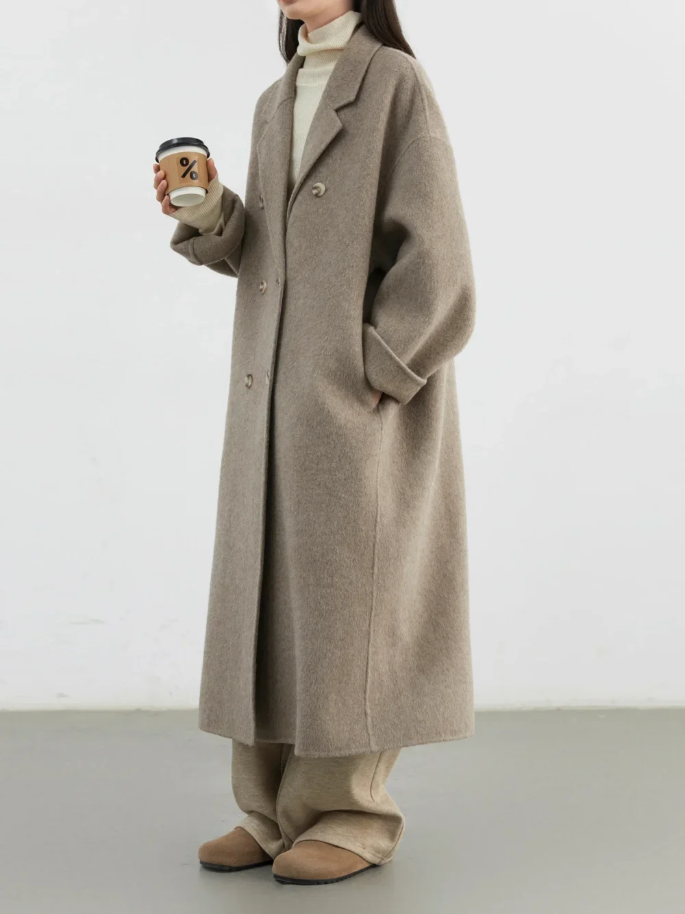 CHIC VEN Women Woolen Coat Double-breasted Basic Loose Casual Retro New Long Double-sided Female Overcoat Autumn Winter 2024