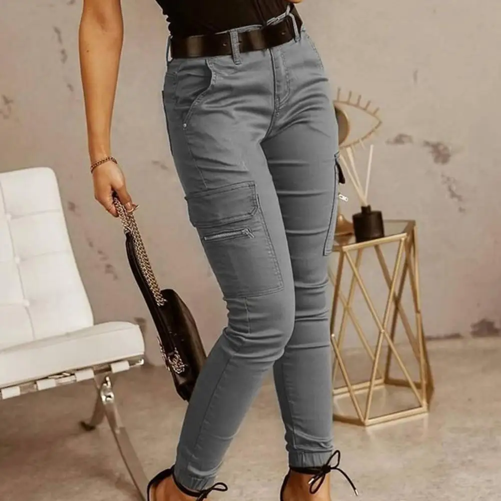 Trendy Women Pants Women Cargo Pants Low Waist Ankle Tied Zipper Pants Slim