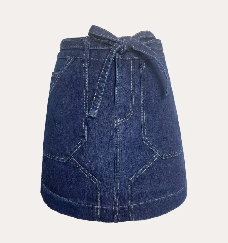 Women's Spring Summer Vintage Denim Mini Skirt Non-Stretch High Waist Belted Casual Streetwear Korean Y2K Fashion A-Line Skirt