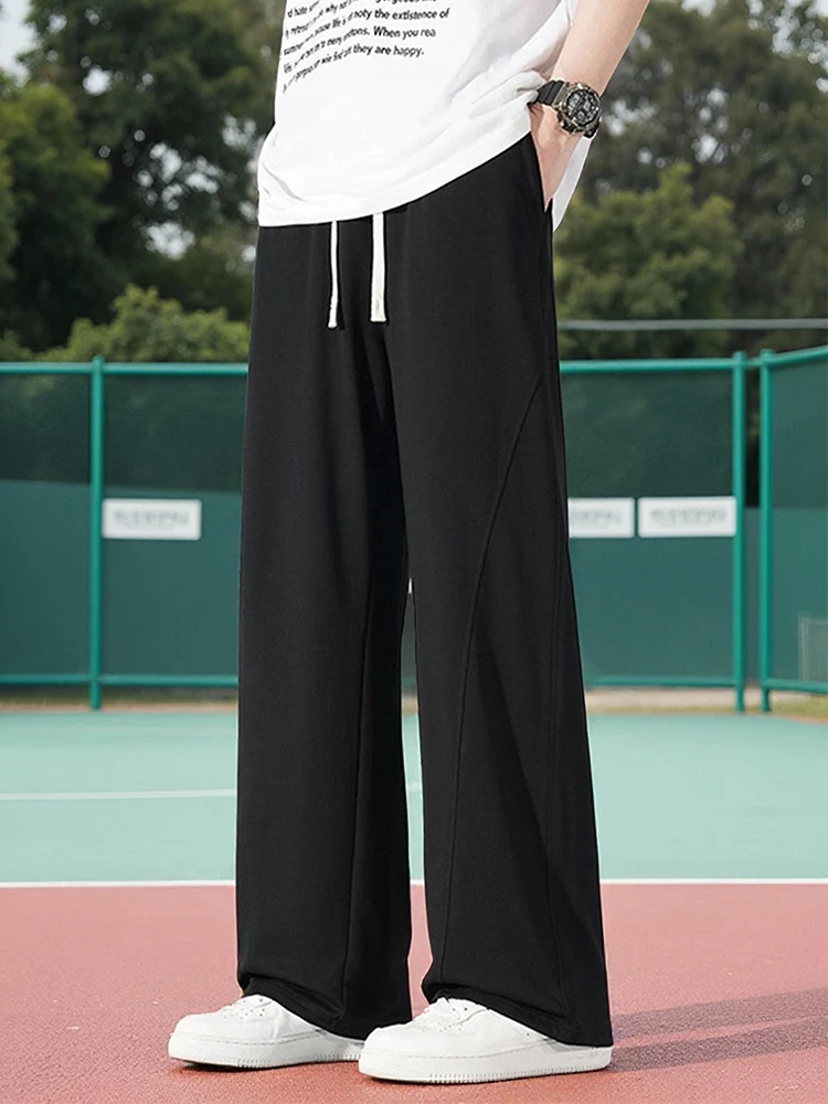 Sd4c0855f2ae142898fc5f9271f87a6a06.webp Summer Men's Sport Pants Lightweight Cotton Straight Leg Grey Sweatpants Loose Fit Jogging Pants Casual Home Gym Trousers