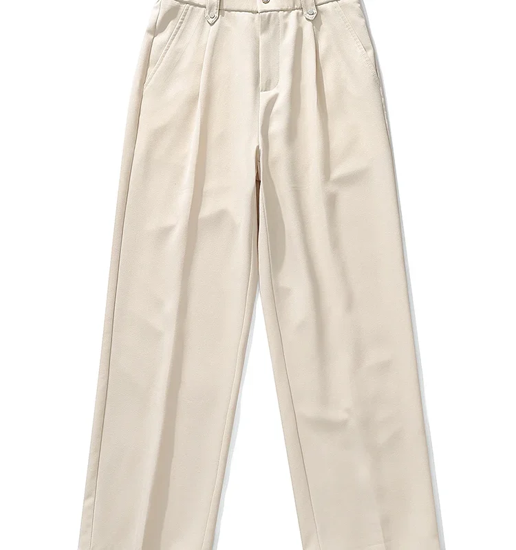 Men's Summer Casual Pants Korean Fashion Banding Waist Light and Thin Straight Slacks Basic Commute Suit Pants