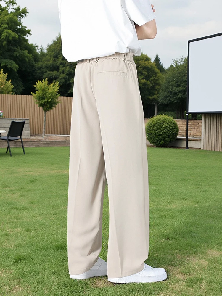 Se0d6b3a2ca9c4428a57038a0d57cc64cP.webp Men's Summer Casual Pants Korean Fashion Banding Waist Light and Thin Straight Slacks Basic Commute Suit Pants