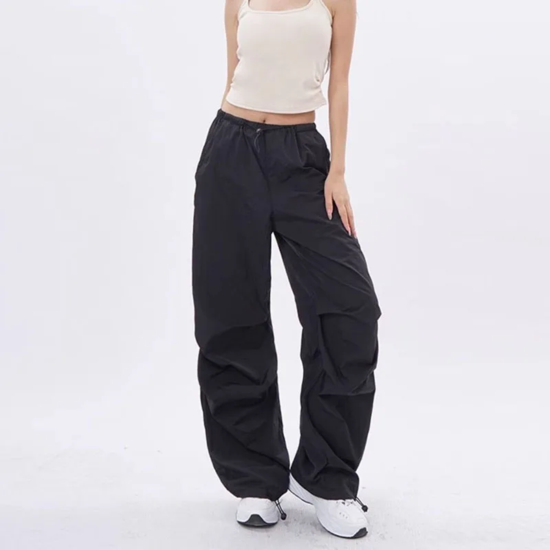 Sec7de709d7bf4abe83b9628e8e35519fd.webp Summer Thin Women Parachute Pants Vintage Low-Waisted Baggy Joggers Sweatpants Female Y2K Streetwear Wide Leg Cargo Trousers