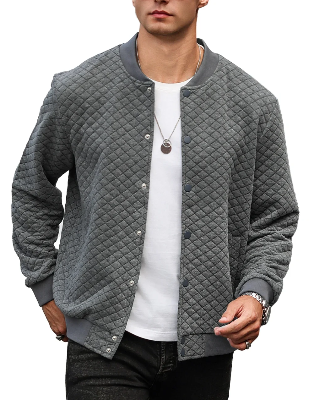 Men's Lightweight Casual Varsity Jacket Waffle Pattern Letterman Bomber Style - Streetwear Inspired Outerwear