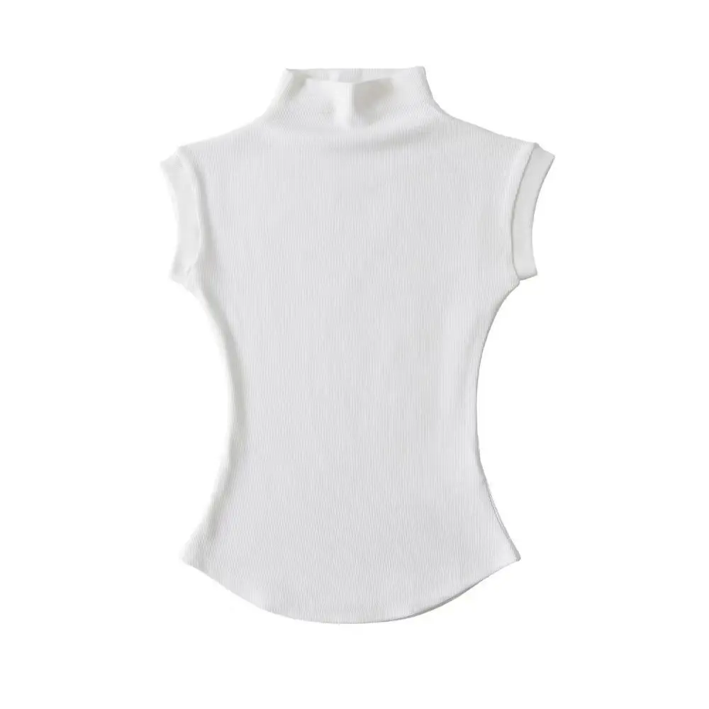 Women Summer Sexy Turtleneck Sleeveless T-Shirts Tops Solid Slim Pullovers Female Plus Size Causal Basics Tees Shirts 2026 Y2K