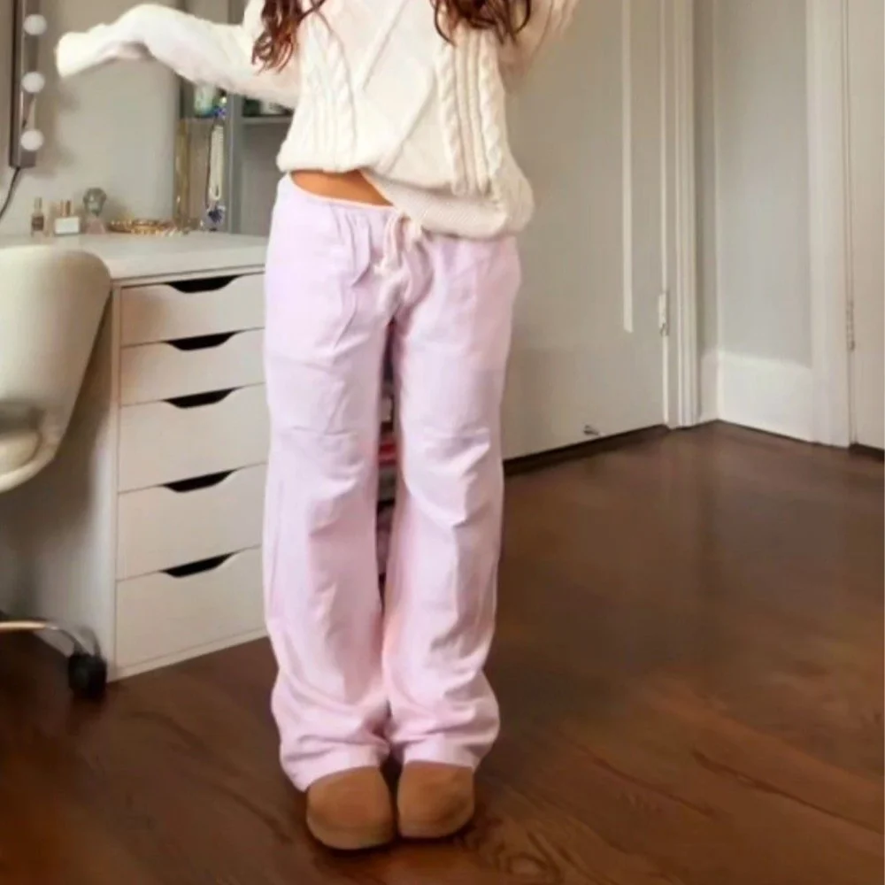 Sf5d799ec56ec4ea99bd238b4e92a50c1g.webp Women Casual Loose Pants Elastic Waist Stylish Straight Pants Spring Summer Drawstring Lace-up Wide-leg Trousers 2024