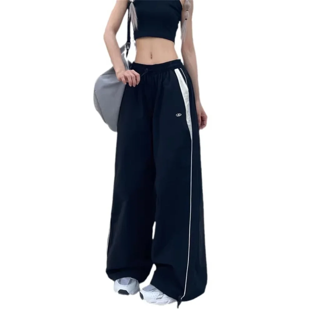 Sfc3719c375914a14bbb2c38ad71ae59fF.webp Retro Side Stripe Bowknot Wide Leg Pants Women High Waist Casual Sports Trousers Harajuku Cargo Pants Streetwear Hip Hop Joggers