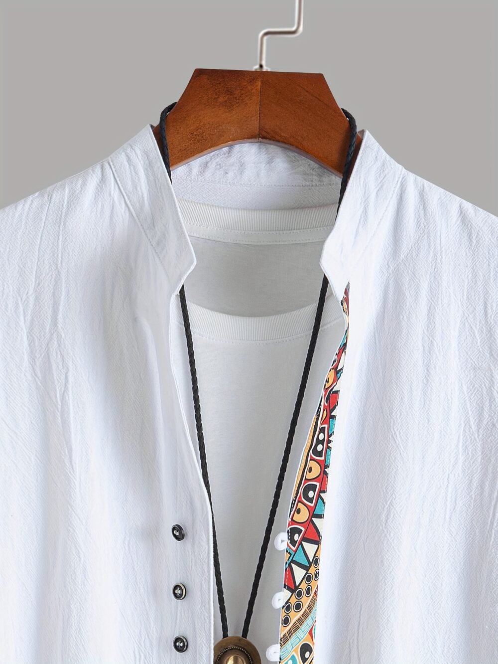 02a75344-d049-4d02-8765-e7541984fa72.jpg Men's Ethnic Style Contrast Patchwork Stand Collar Short Sleeve Shirt