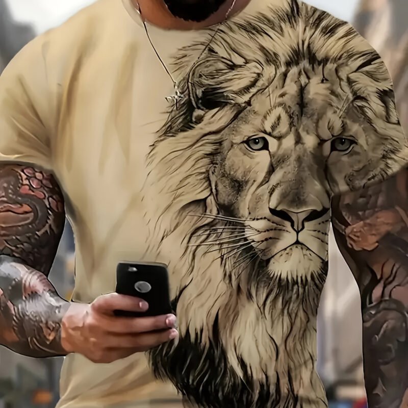 Men's Fierce Lion Graphic Oversized Short Sleeve T-Shirt