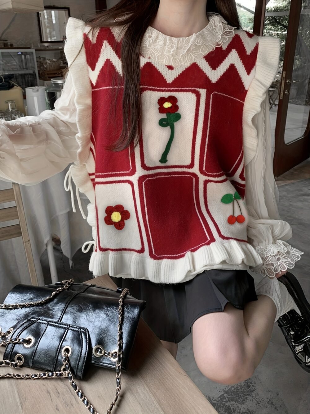 Women's Sweet 3D Flower Sleeveless Sweater Vest Cardigan