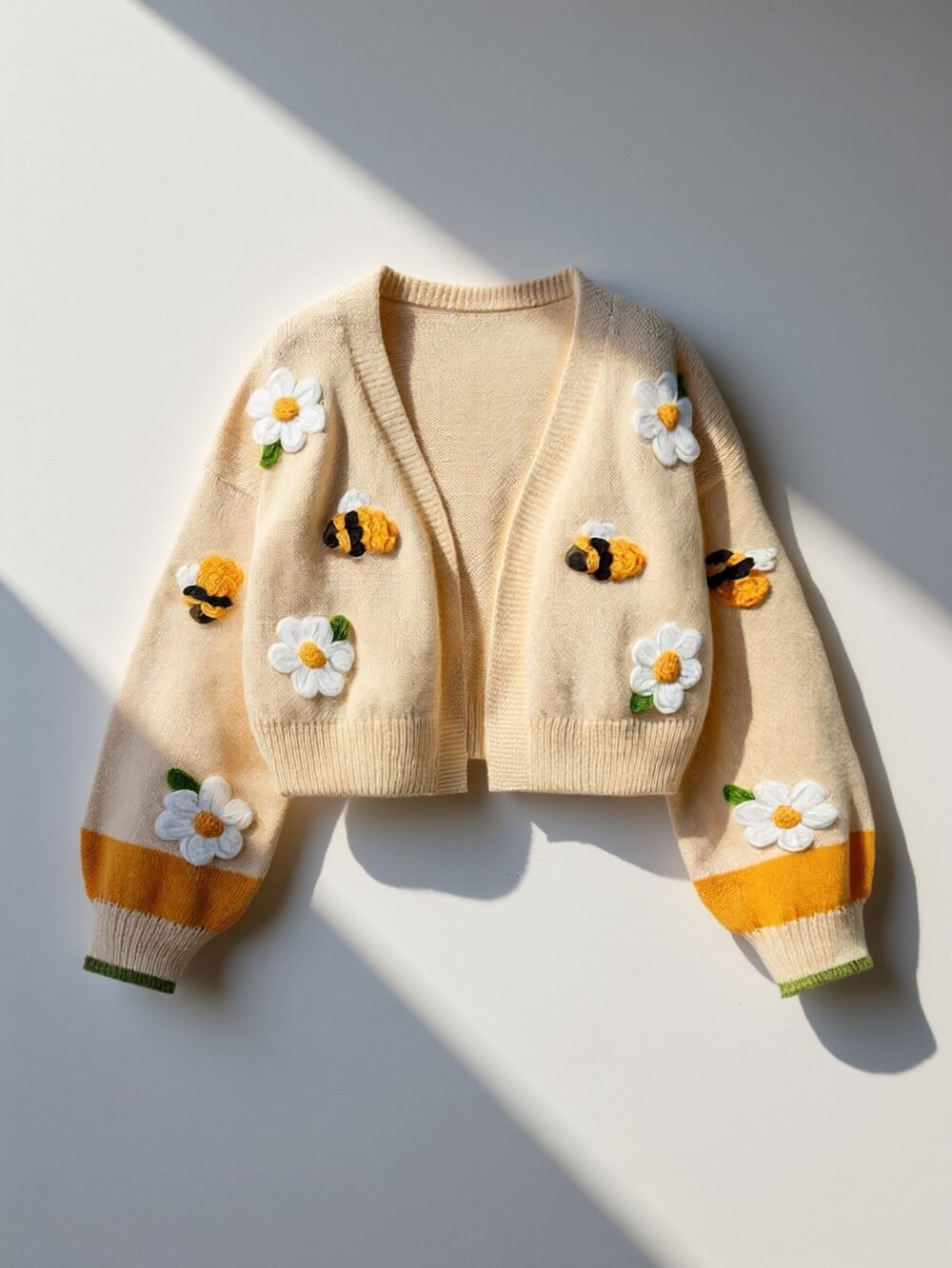 Women's Bee Flower Embroidered Cardigan Sweater Coat