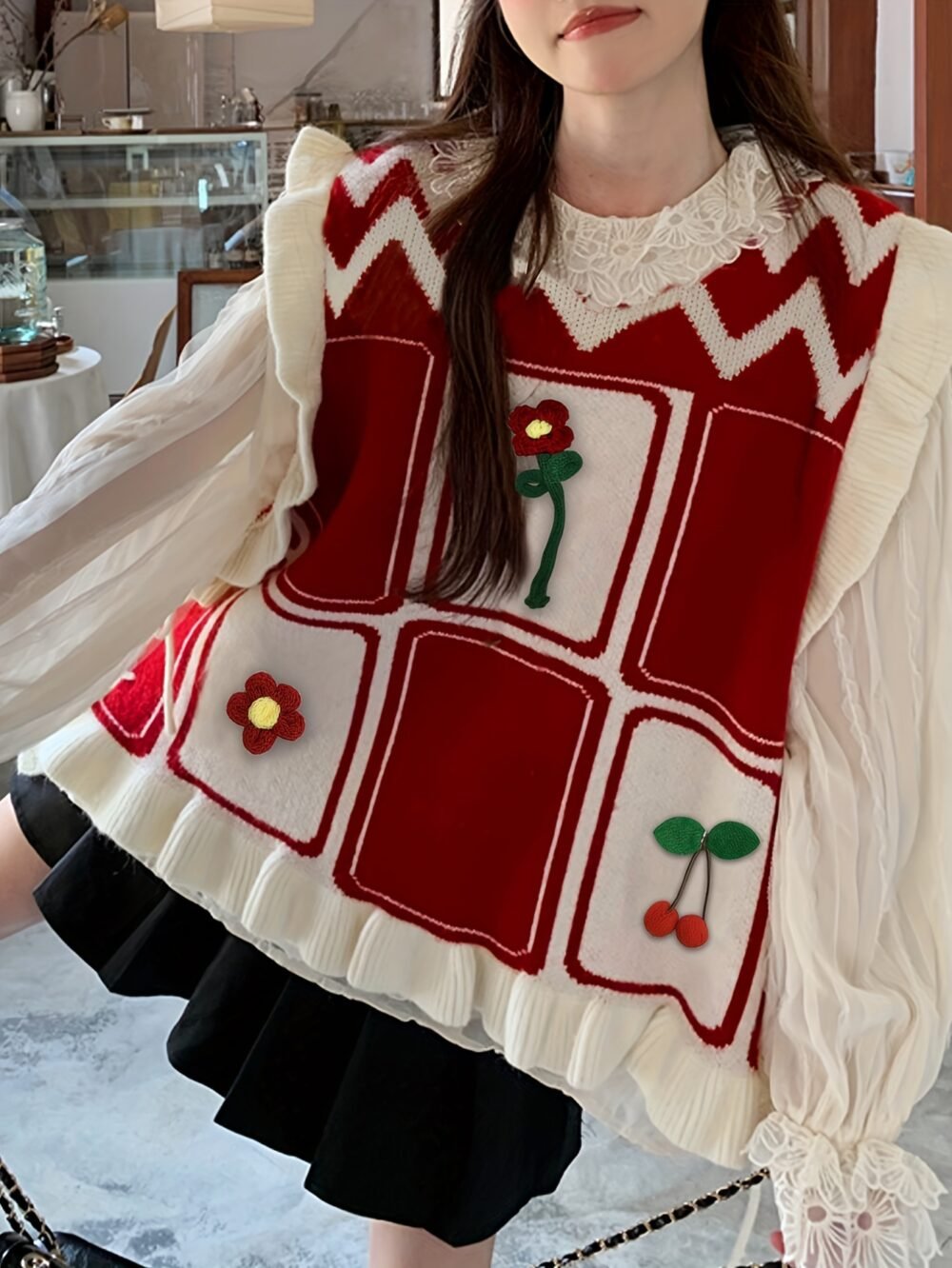 Women's Sweet 3D Flower Sleeveless Sweater Vest Cardigan