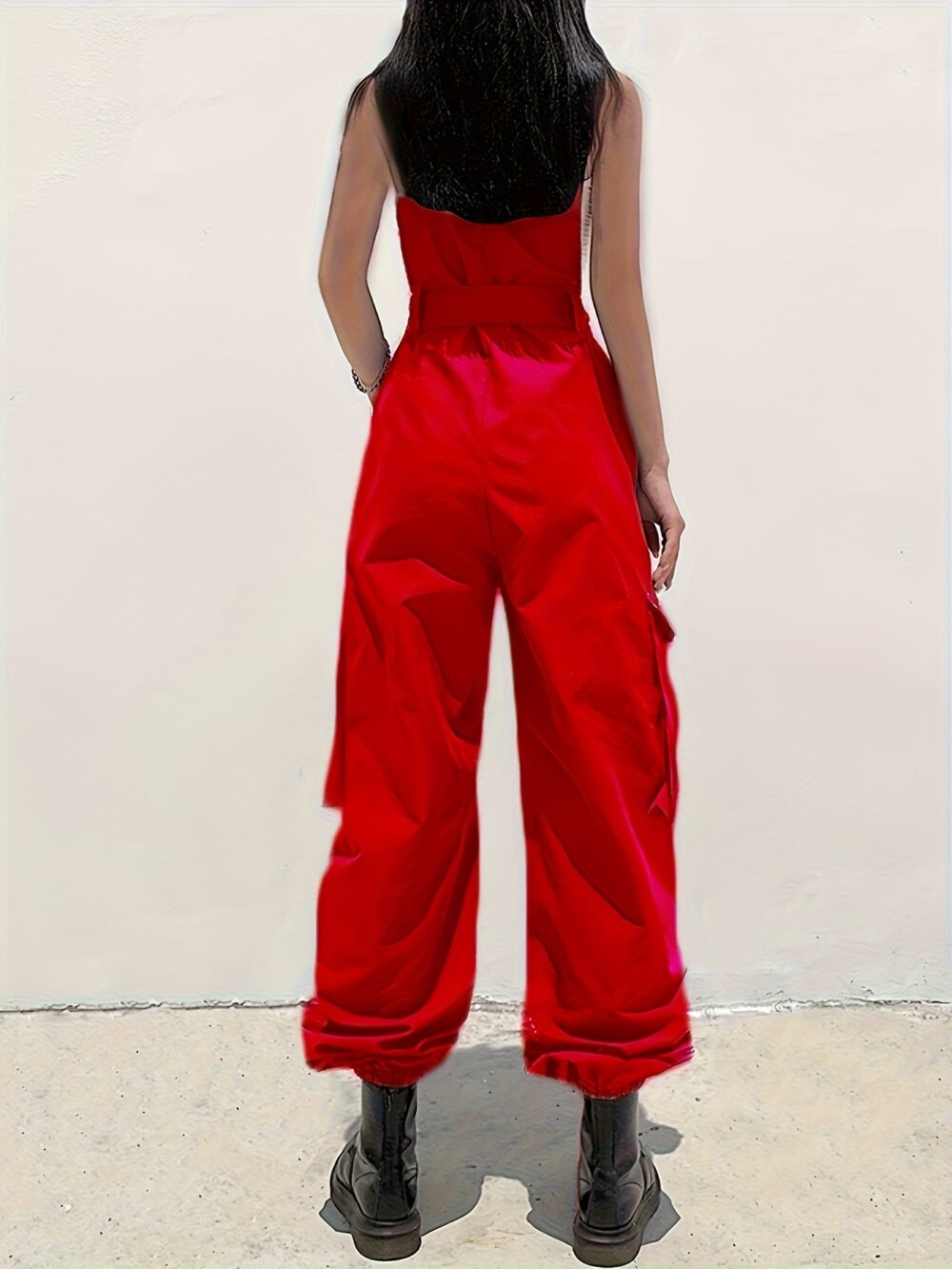 Women's Fashion Cargo Pants with Belt, Pockets & Suspender Details