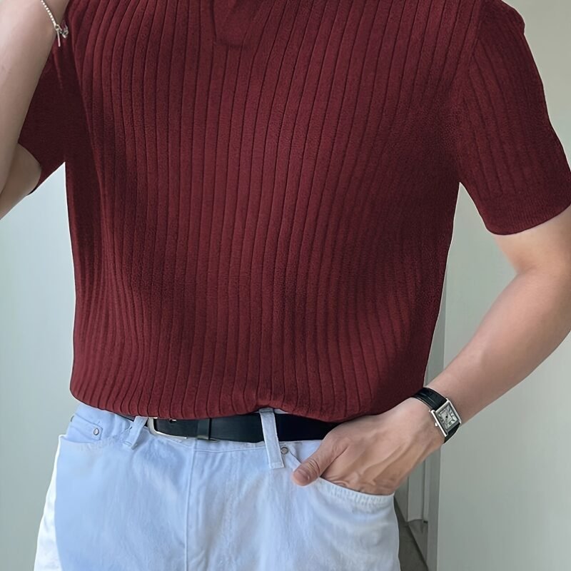 882f7b37-c0ee-4f4a-bf23-1f26fd7bdf8e.jpg Men's Textured Striped Short Sleeve Knit Polo Shirt