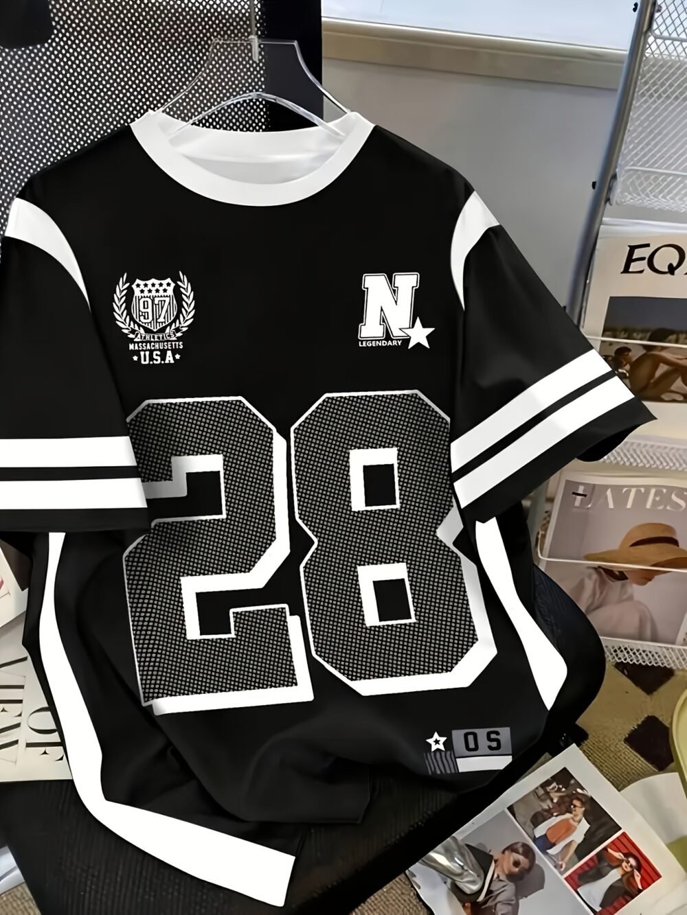 Men's Graphic T-Shirt Black/White/Gray Block Color with Bold '28' Number