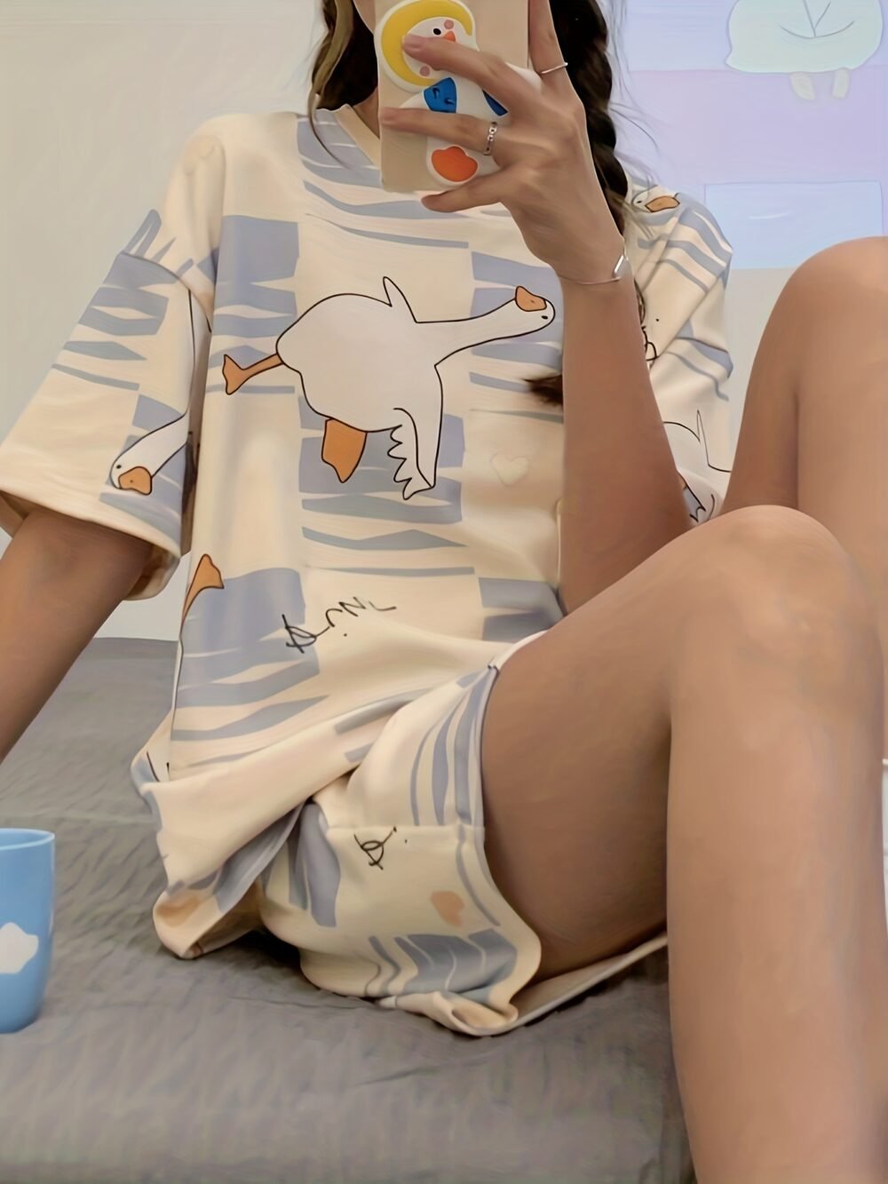 Cartoon Duck Print Pajama Set