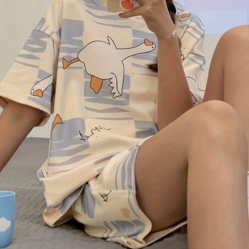 Cartoon Duck Print Pajama Set